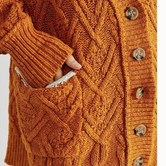 Free People Montana Cable Cardi   Pumpkin Pie   Sz  M NEW - Picture 10 of 14